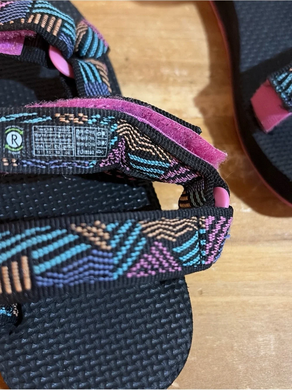 Teva Kids Black Sandals with Multicolor Geometric Straps